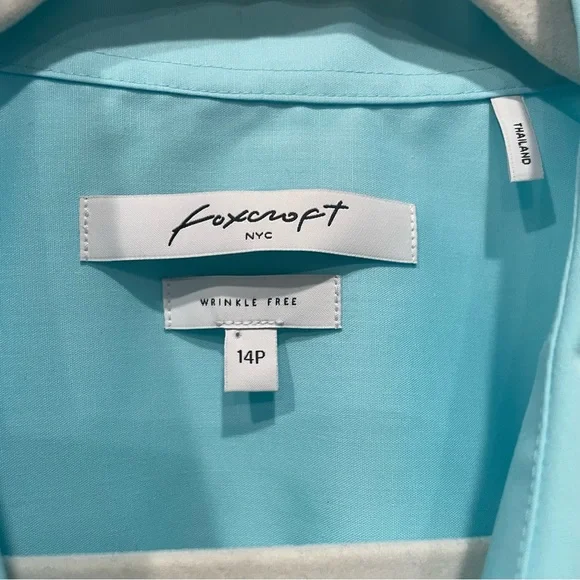 Foxcroft Blue Short Sleeve Button Down Shirt Wrinkle Free Shaped Size 14 Petite - Picture 4 of 5